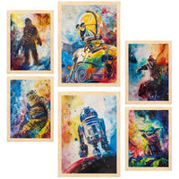 POSTER Set Mit 6 Star Wars In Voller Farbe A3 & A4 Rahmen Aus Hellem Holz - Beige, Papier (29/3cm) - Nacnic