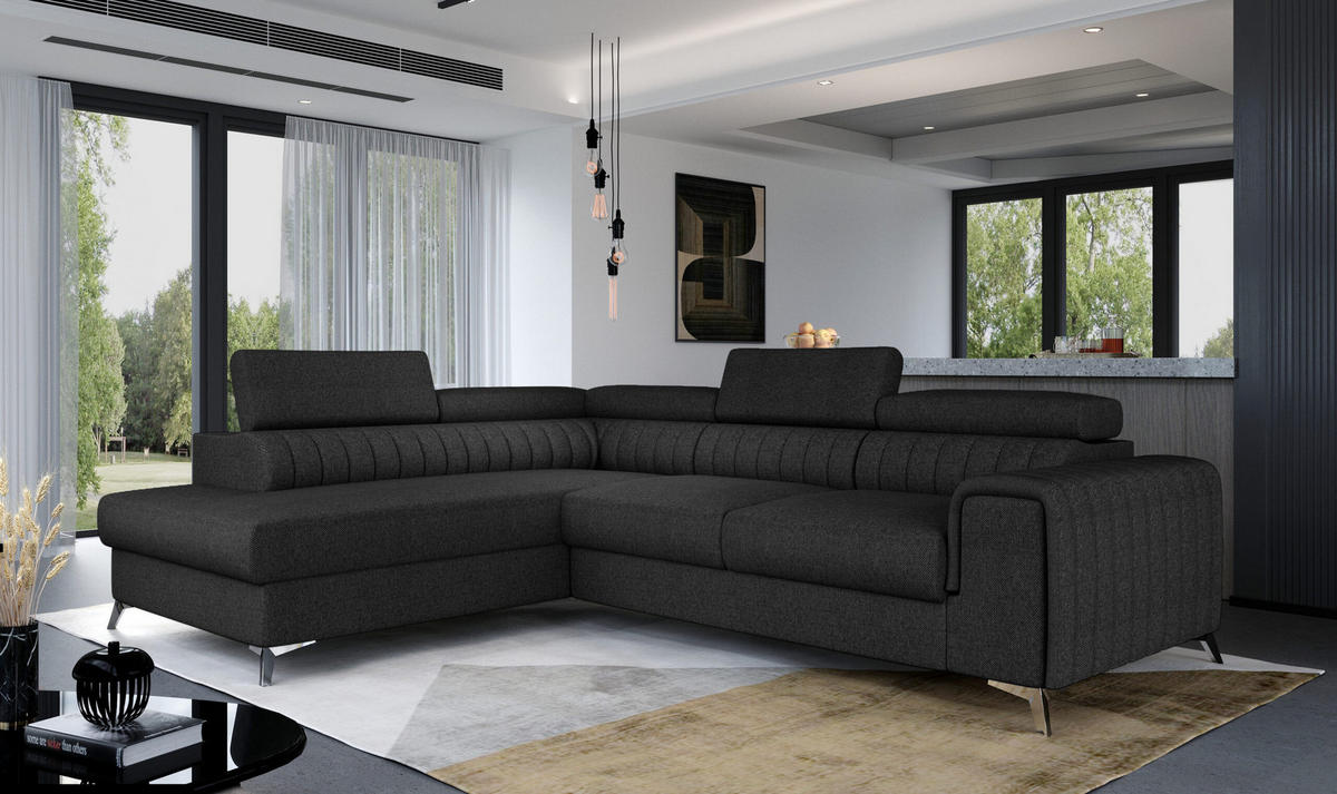 ECKSOFA - OLIVIER (Links, Anthrazit) - Anthrazit/Schwarz, Textil (275/205cm) - Möblo