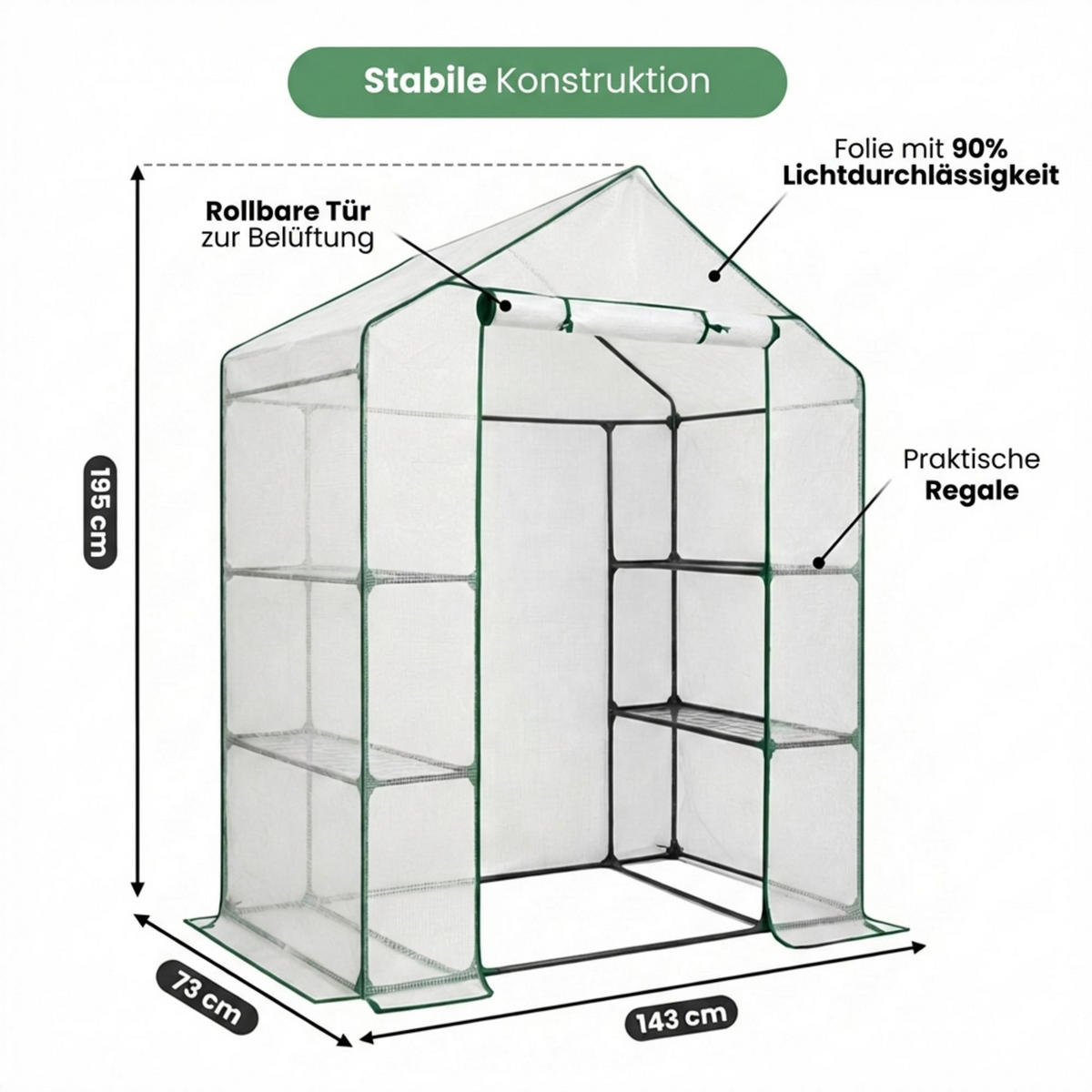 MINI Gewächshaus in Hausform, Weiß, 143x73x195 cm - Weiß, Metall (143/195/73cm) - Akord