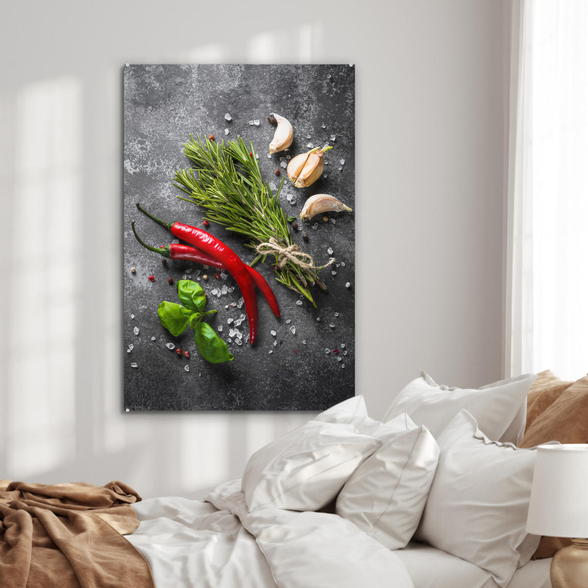 ACRYLGLASBILD Pfeffer - Kräuter - Gewürze - Beton 60x90 cm - Dunkelgrau, Glas (60/90cm) - MuchoWow