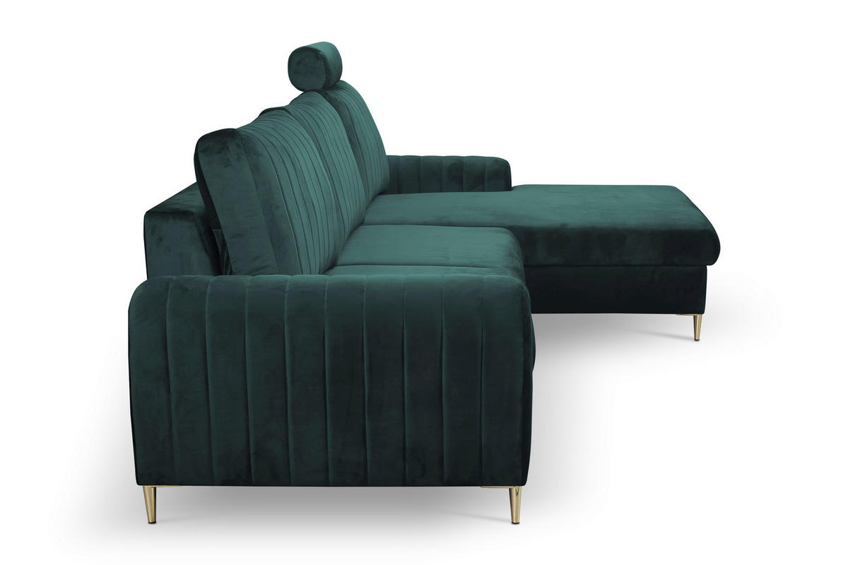 ECKSOFA VERONA R-S Grün Velours-Stoff mit Schlaffunktion - Grün, Holz (251/164cm) - MASSENO