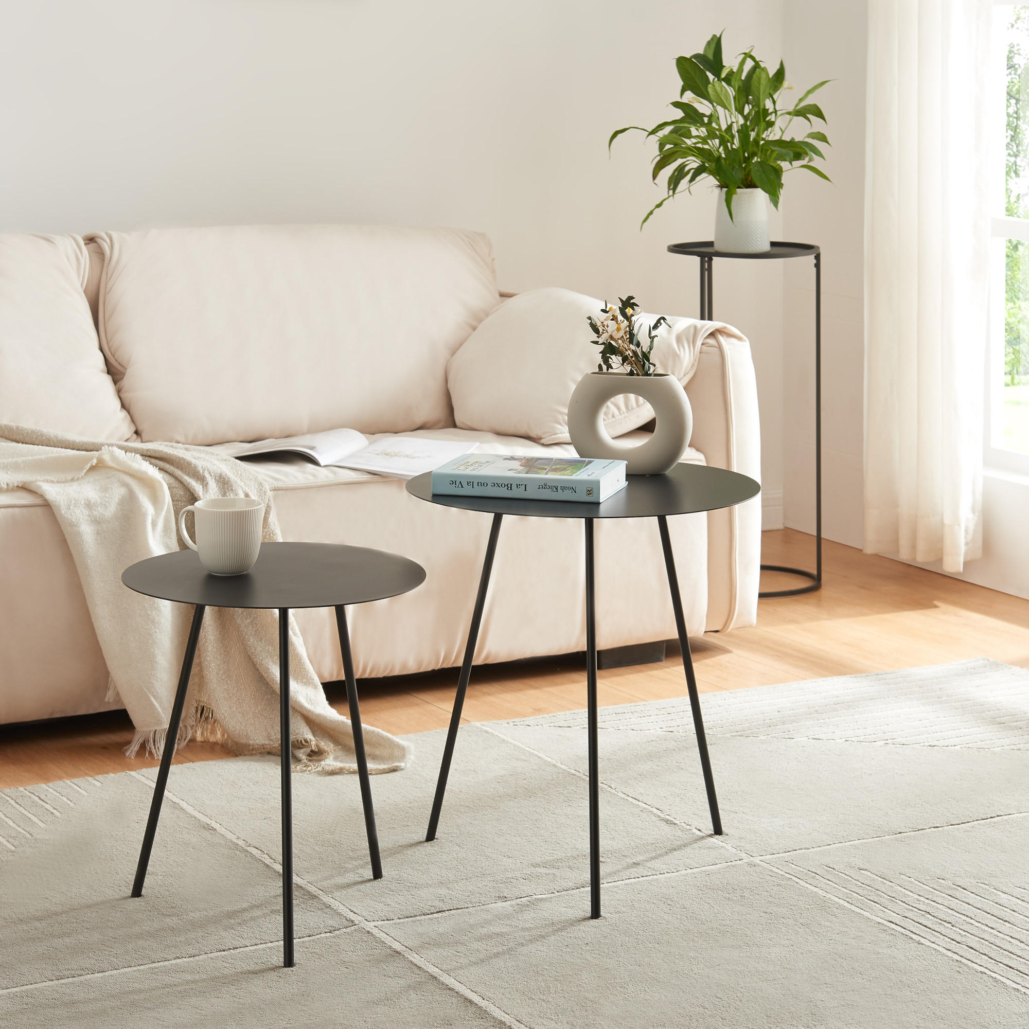 BEISTELLTISCH-SET 2 TLG. Sula - Schwarz, Metall (50/50/53cm) - [en.casa]