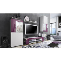 WOHNWAND Movie Absetzungen in Brombeer Hochglanz - Brombeere, Holzwerkstoff (300/190/39cm) - Vladon