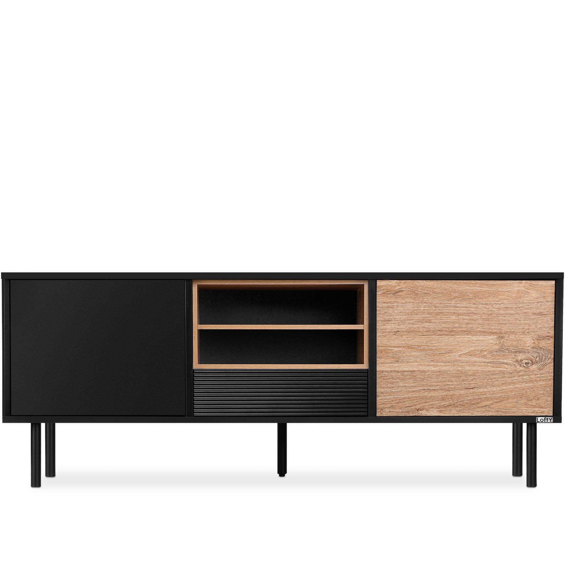 TV-SCHRANK LOFTY Loft-Stil, schwarz - Eichefarben/Schwarz, Holzwerkstoff (152/59/41cm) - KONSIMO®