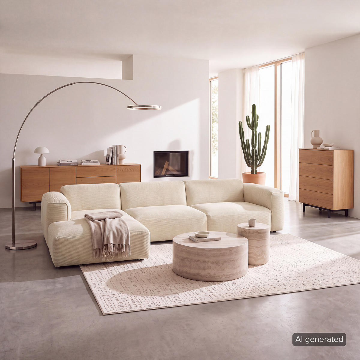 3-SITZER ECKSOFA mit Longchair - Beige/Schwarz, Kunststoff/Textil (317/173cm) - home24