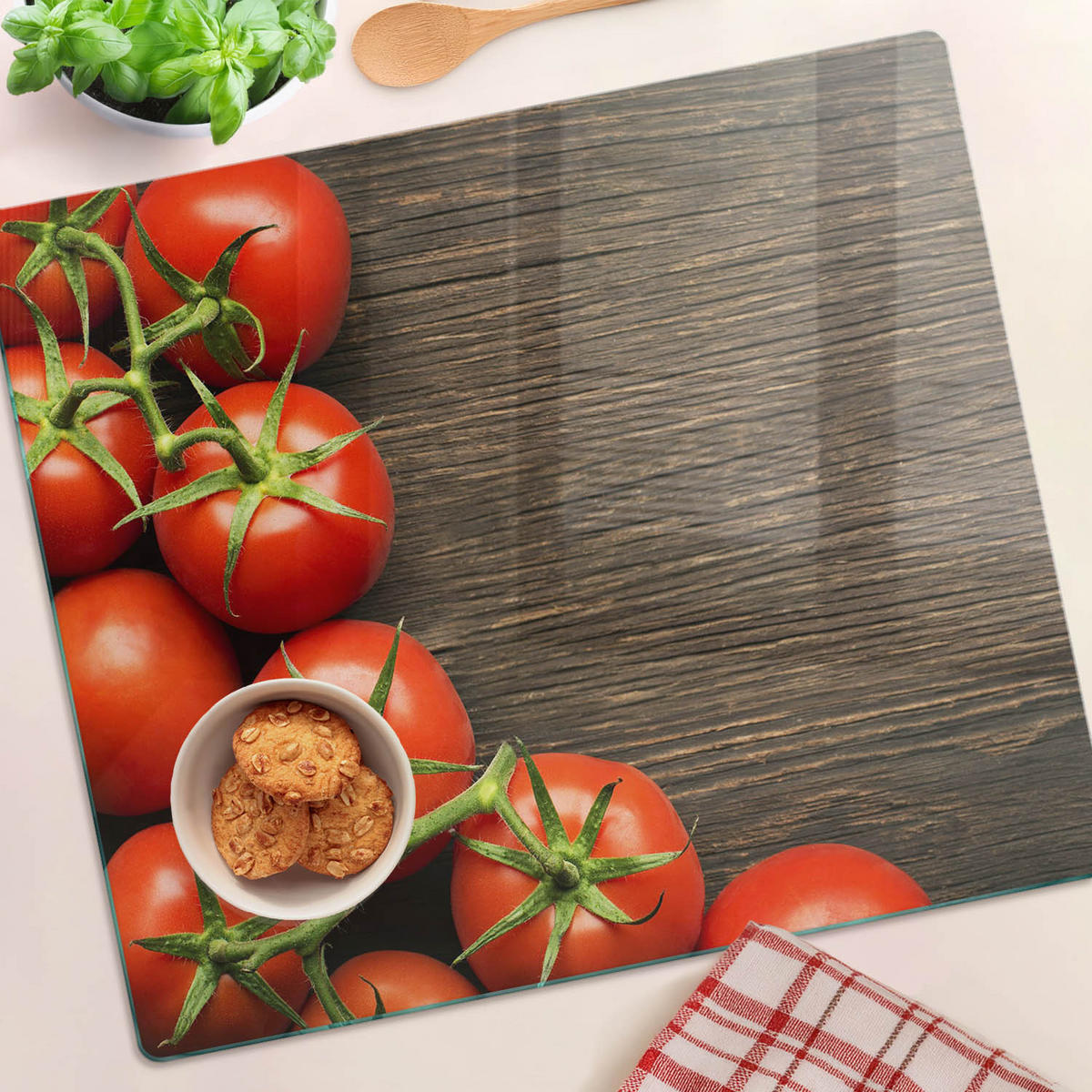 GLASPLATTE 60x52 cm Tomaten auf Holz - Rot, Glas (60/0.4/52cm) - TULUP