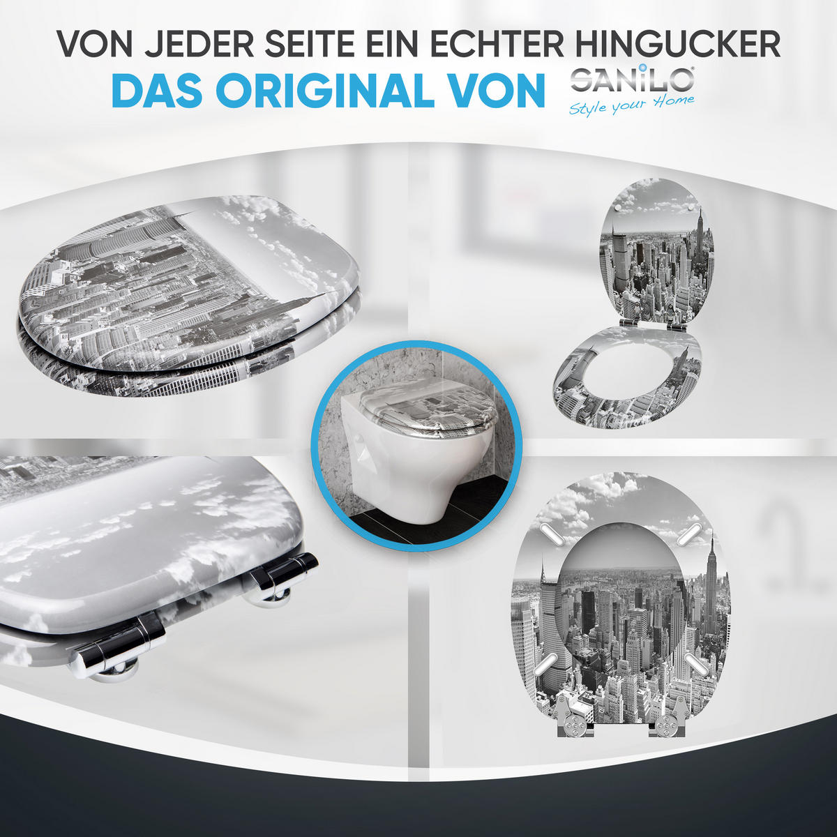 WC-SITZ Absenkautomatik Skyline New York - Grau, Holzwerkstoff (38/6/47cm) - Sanilo