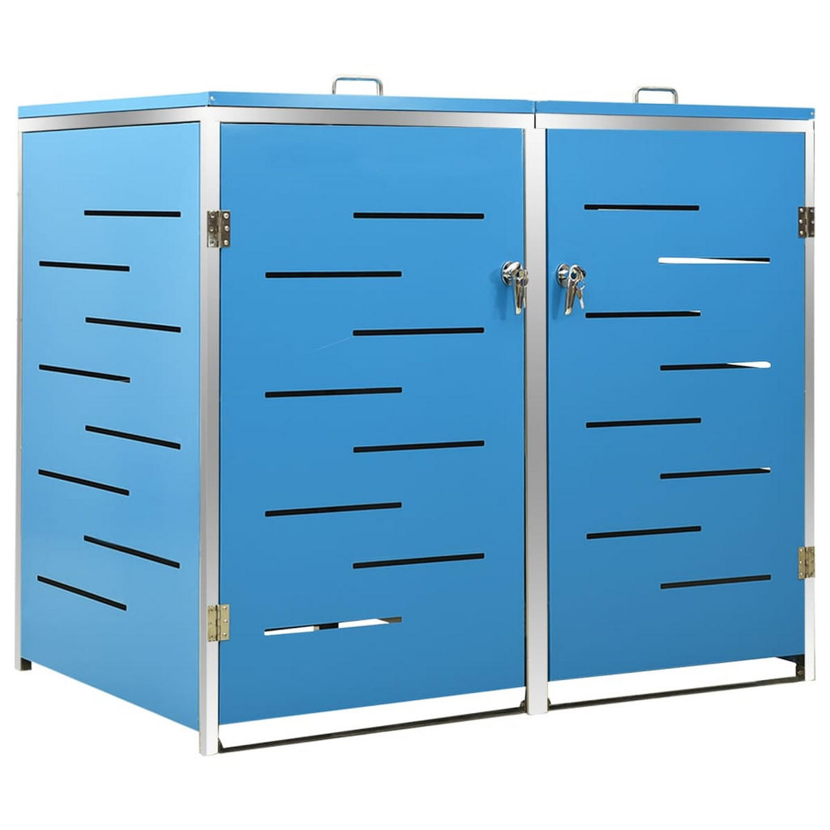 2ER Mülltonnenbox JAGU Edelstahl | Blau | 115,5x138x77,5cm | Für 2 Tonnen 240L - Blau, Metall (138/115.5/77.5cm) - DELUKE