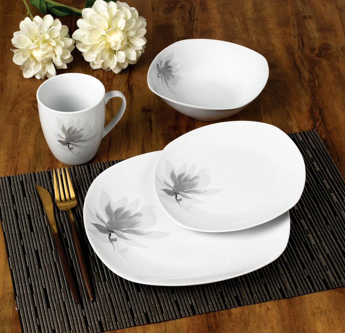 GESCHIRR-SET Lea 16-tlg Grau 30/30/40cm Porzellan - Grau, Keramik (30/40/30cm) - Mondex