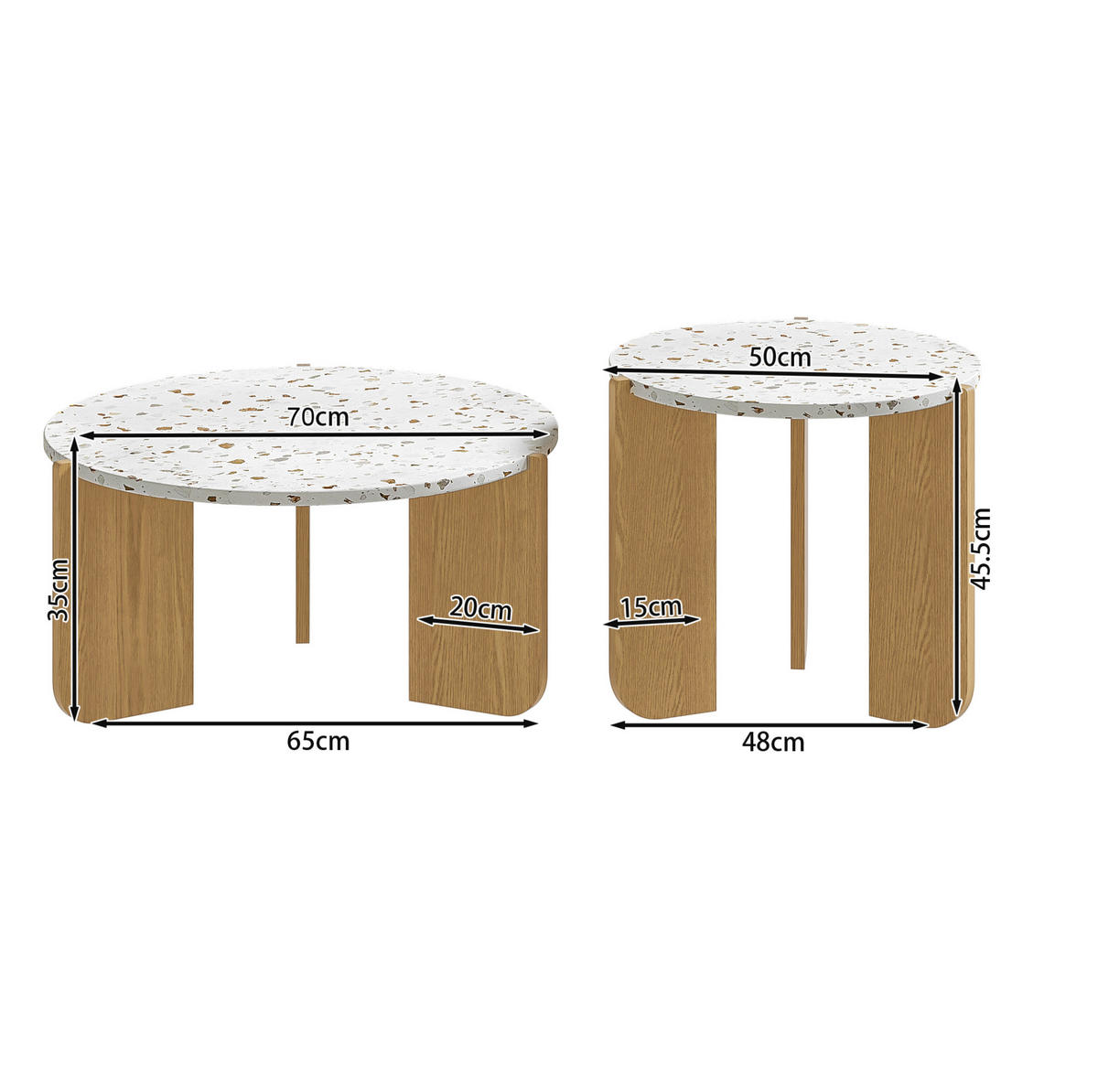 COUCHTISCH 2er-Set 70/70/35 cm und 50/50/45,5 cm modernes Design, Weiß+Naturfarben - Weiß, Holzwerkstoff (120/120/45.5cm) - Redom