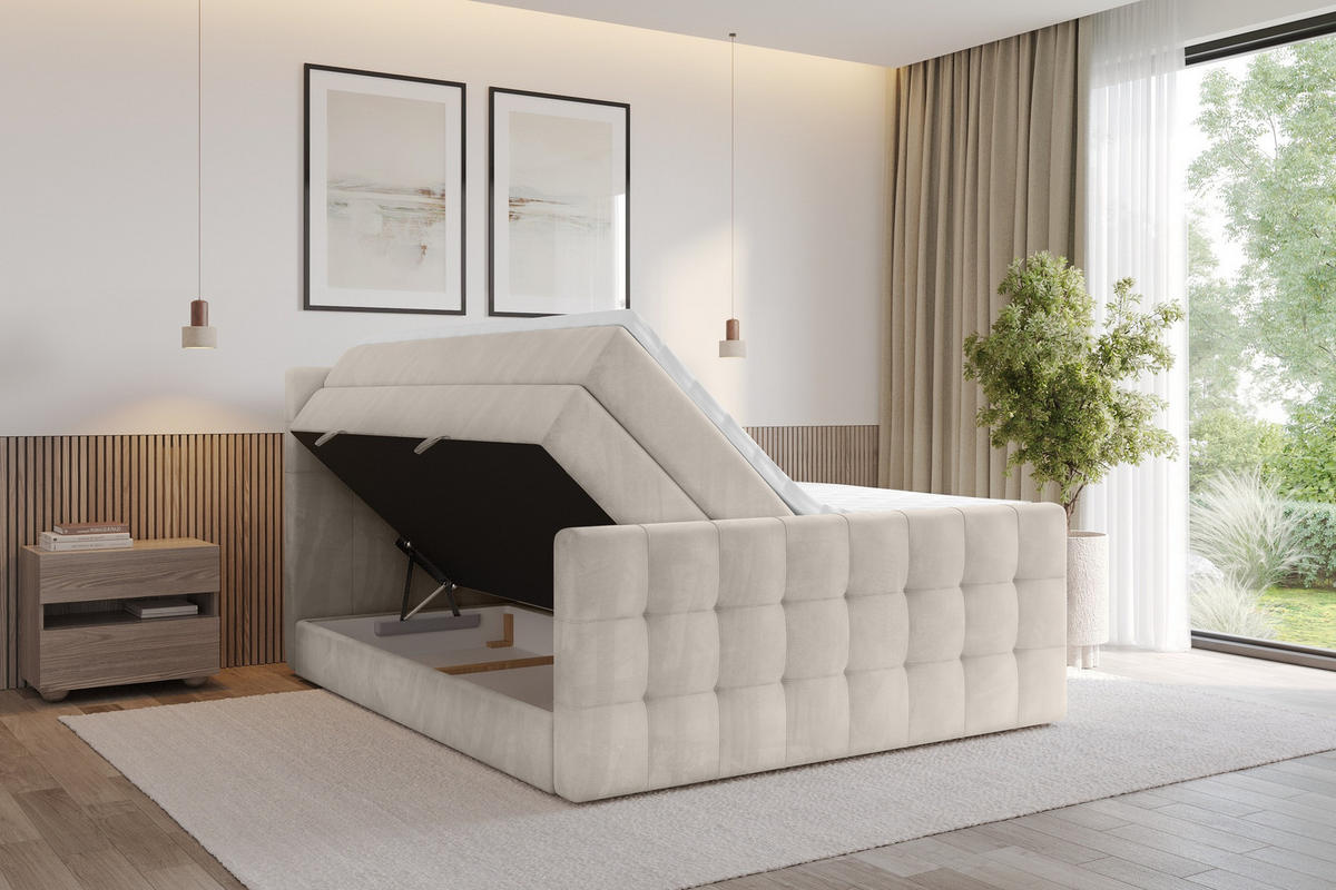 BOXSPRINGOVÁ POSTEL s matrací H3/H4 - IGAN-Z KING - 200x200 cm Béžová - šedobéžová, kompozitní dřevo (203/200cm) - ALTDECOR