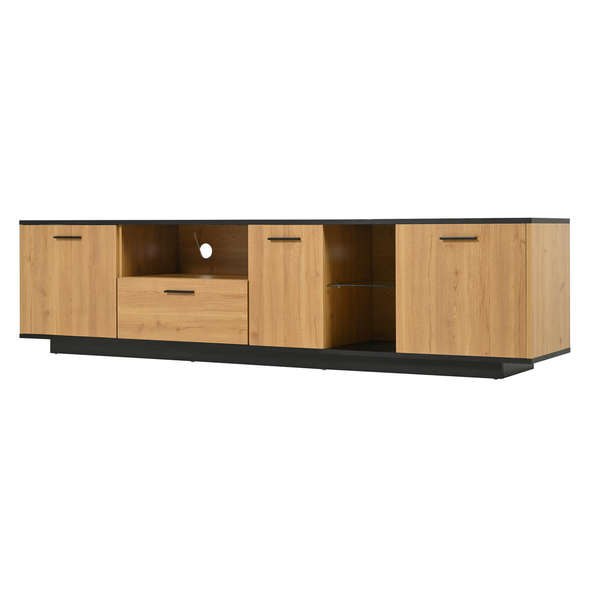 TV-LOWBOARD Var LED Schwarz-Naturfarben 180/37/45 cm - Schwarz, Holzwerkstoff (180/45/37cm) - PANGIVO