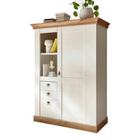 HIGHBOARD weiß Pinie, Eiche, Landhaus Kommode 100 x 140 cm - Silberfarben/Eiche Wotan, Holzwerkstoff/Metall (102/139/44cm) - Furn.Design