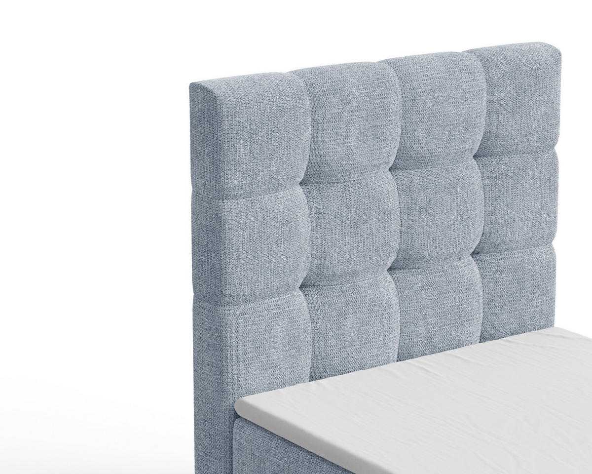 BOXBETT - Bett 05 OSLO - Aragon - 90x200 cm - mit Bettkasten und Komfort-Topper - Blau, Holz (90/200cm) - ROYAL24_MARKT