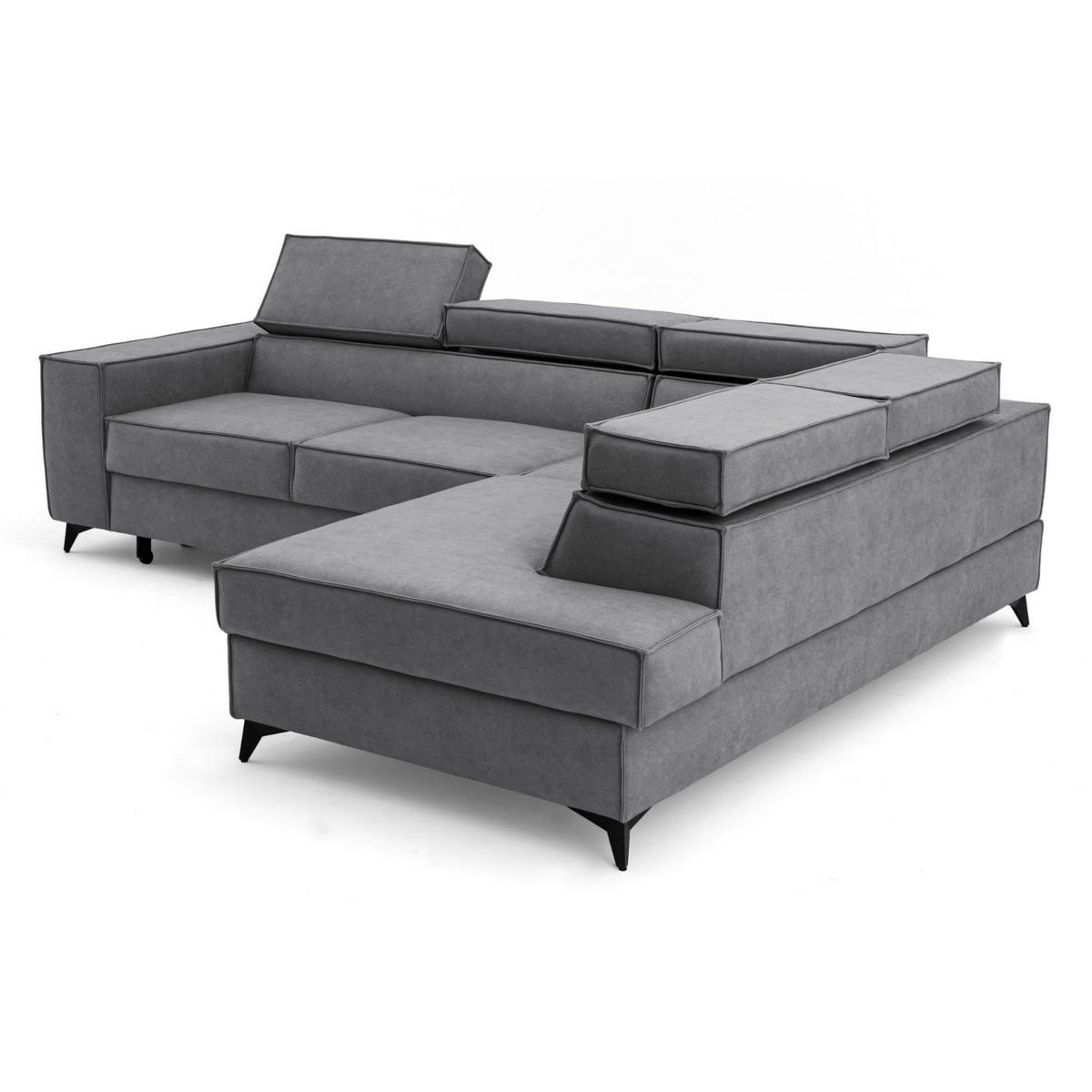 ECKSOFA PURE L Rechts mit Schlaffunktion 127x199 Velours Grau - Schwarz/Grau, Holz/Textil (204/281cm) - Muffo