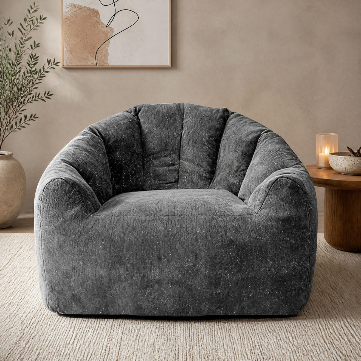 SITZSACK rund Flanell Grau - Grau, Kunststoff (99/64.7/86.3cm) - Beauniv