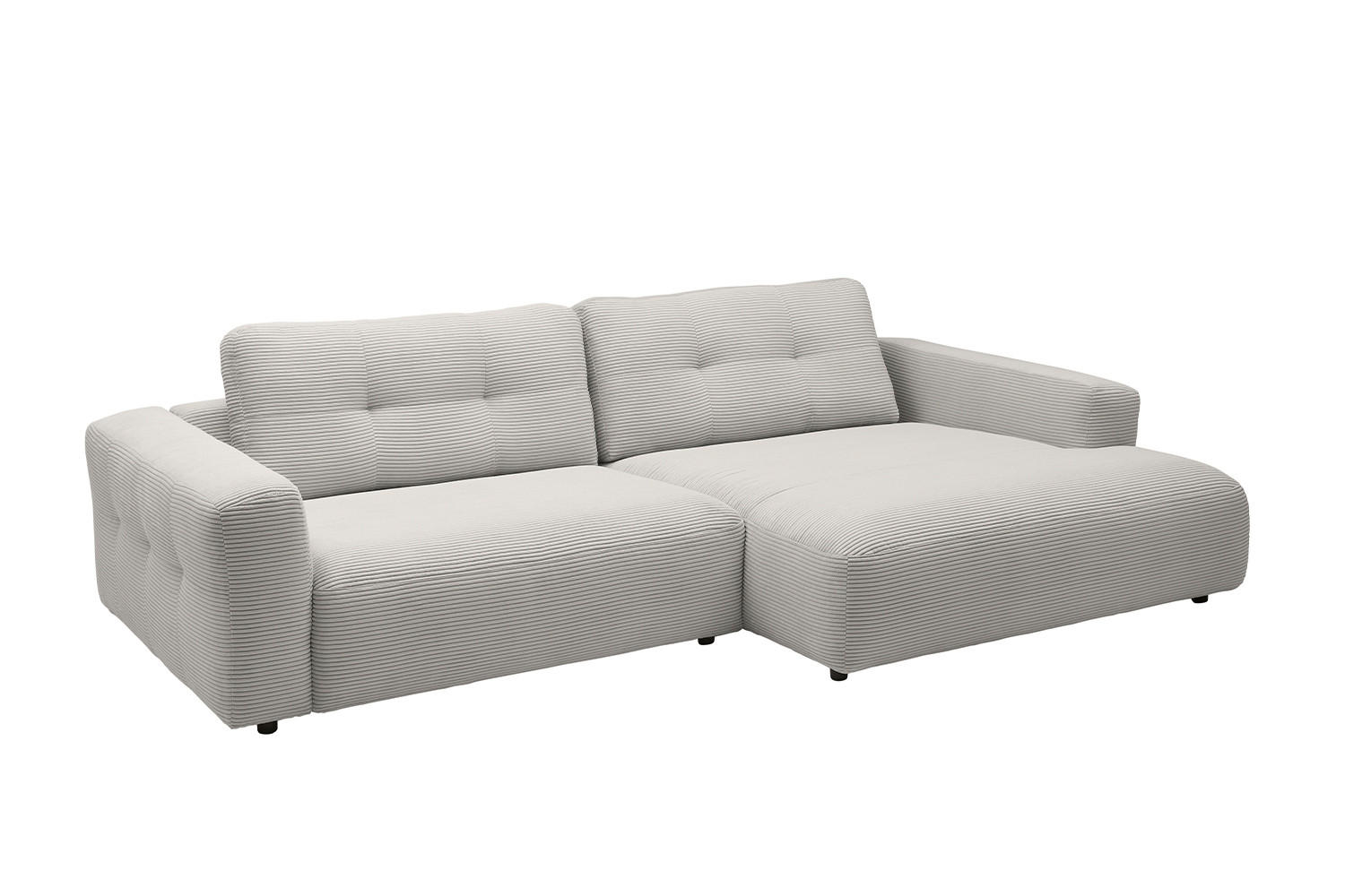 ECKSOFA XL MIKA Hellgrau Cord - Hellgrau/Schwarz, Kunststoff/Textil (296/167cm) - KAWOLA