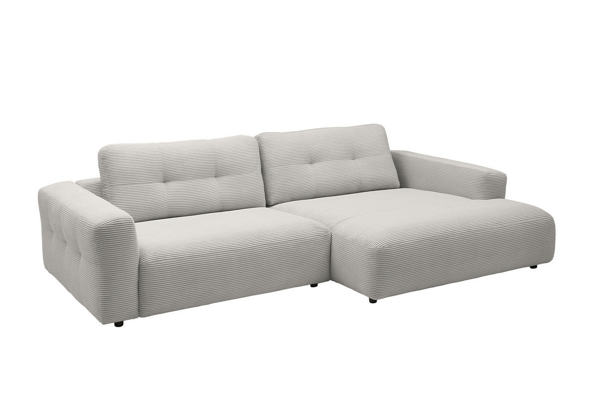 ECKSOFA XL MIKA Hellgrau Cord - Hellgrau/Schwarz, Kunststoff/Textil (296/167cm) - KAWOLA