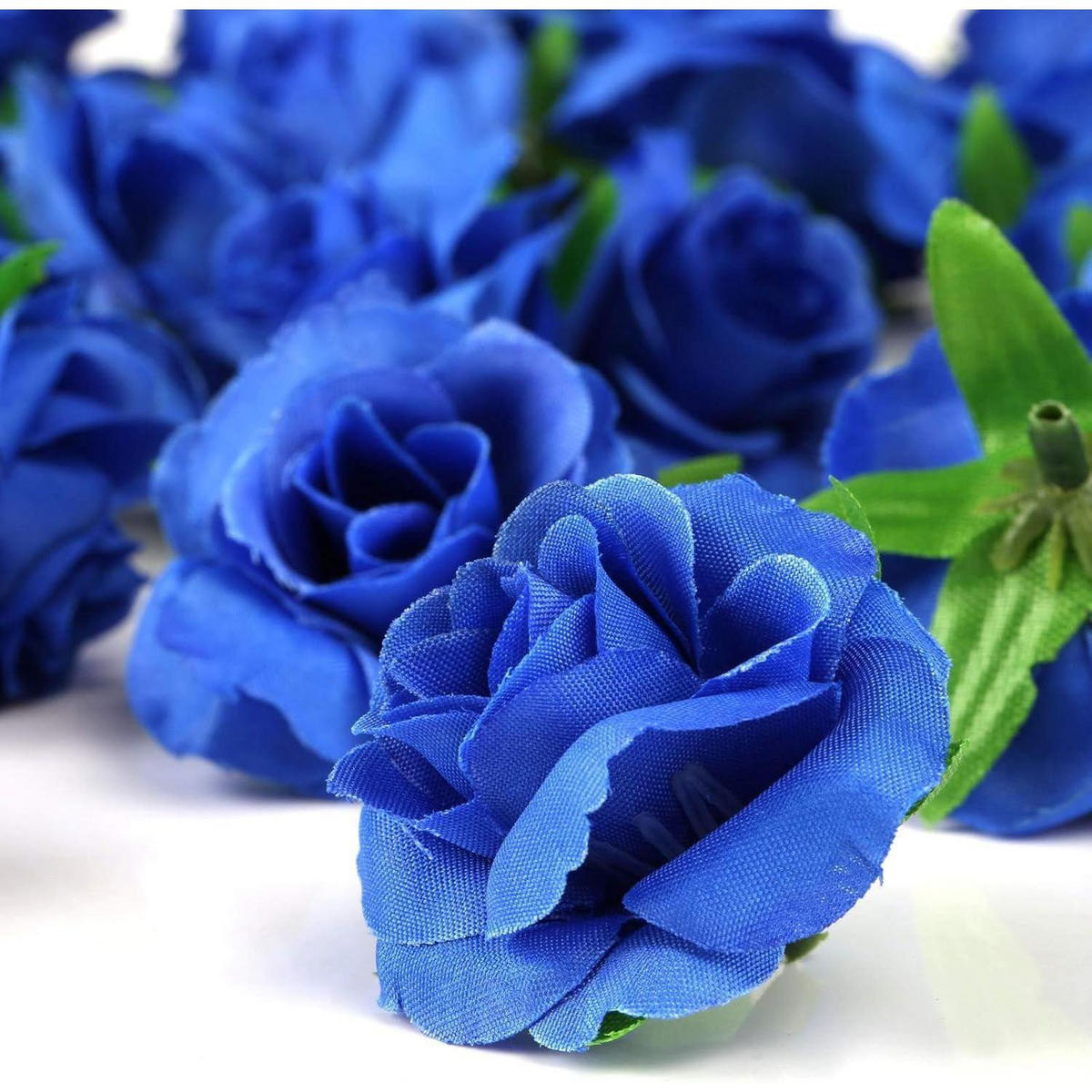 KÜNSTLICHE Blumenköpfe 50 Stück Set Blau 4 cm - Blau, Textil (3.5cm)