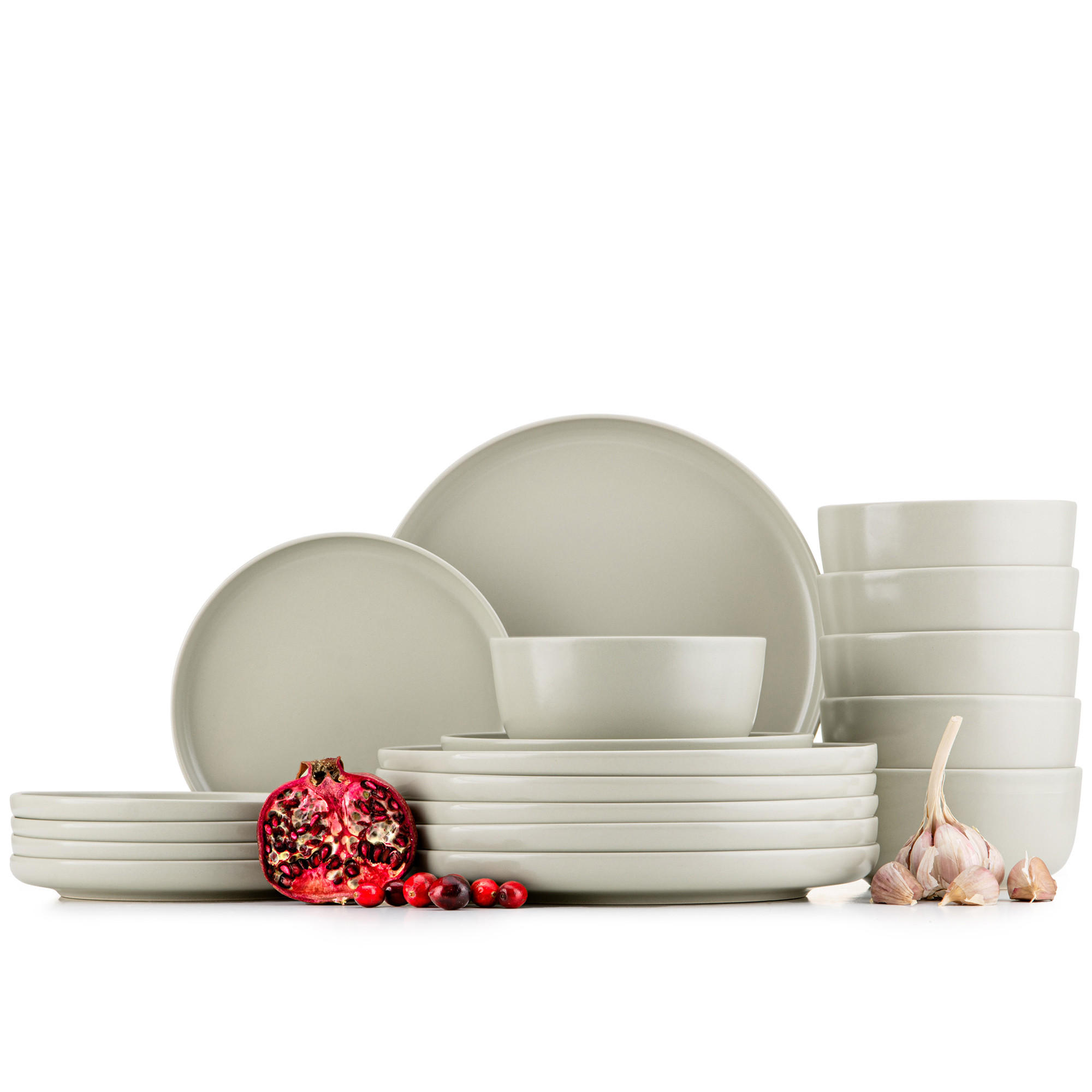 TAFELSERVICE VICTO Schüssel 6 Personen 18-tlg, matt beige/grün/grau - Hellgrün, Keramik (27/2/27cm) - KONSIMO®