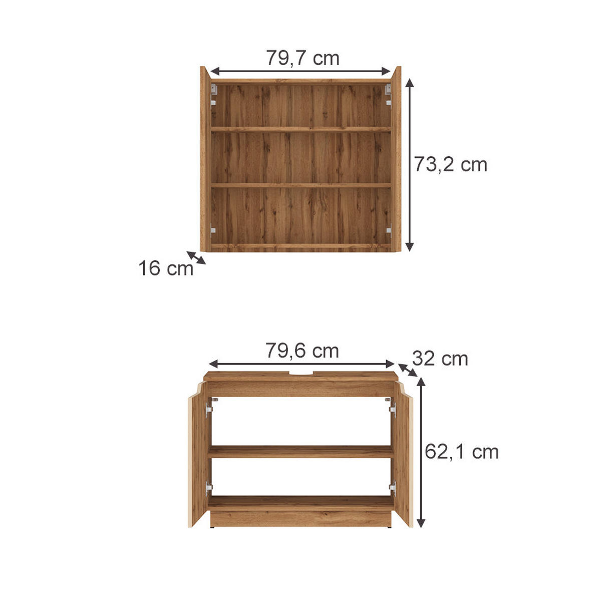 BADMÖBEL-SET Lotta Eiche/Kaschmir gestreift 2 Teile - Kaschmir/Eichefarben, Holzwerkstoff (79.6/62.1/32cm) - Vicco