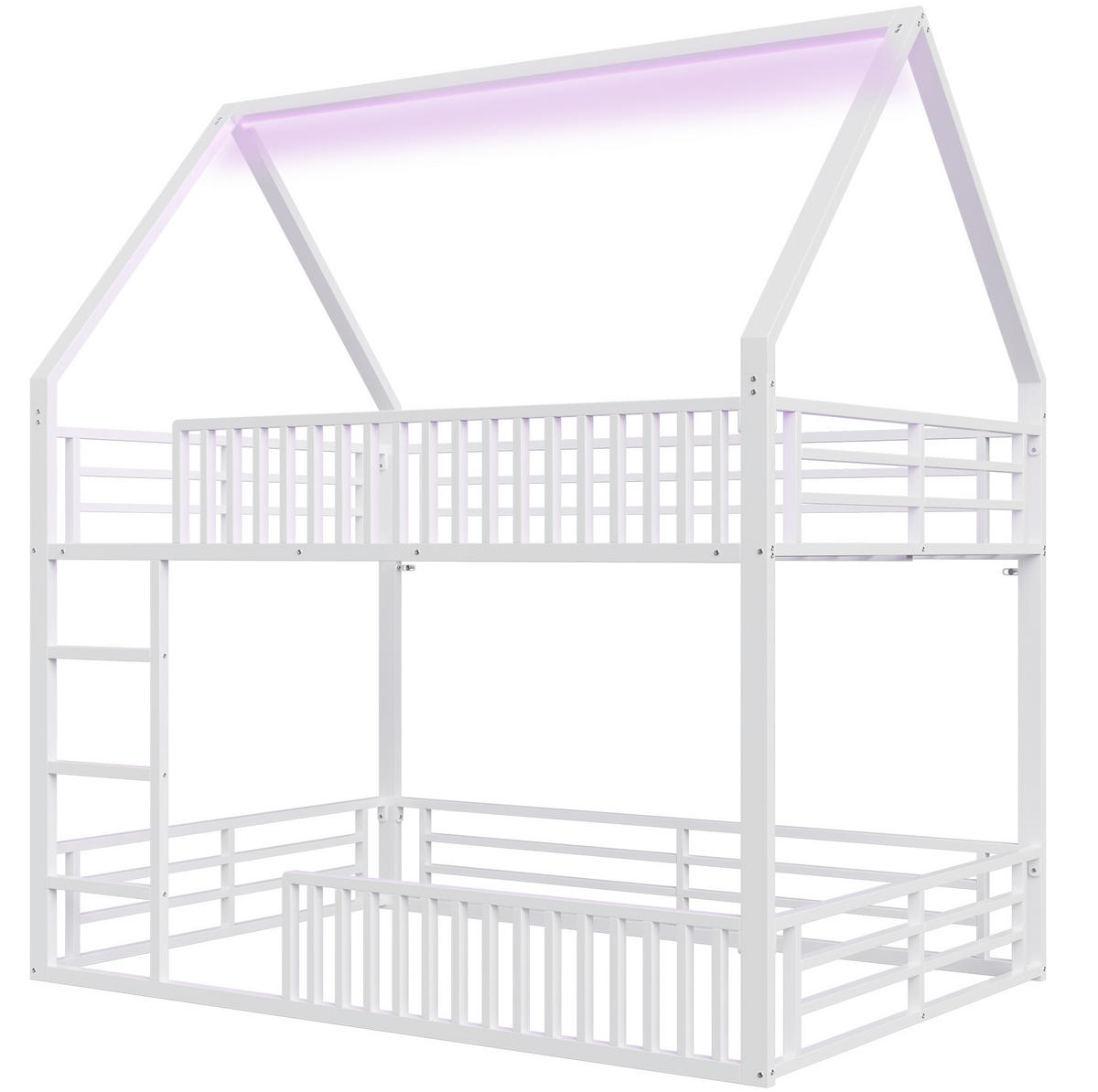 ETAGENBETT 140/200 cm aus Metall mit LED-Beleuchtung, Hausdesign und Schutzgeländer, Weiß - Weiß, Metall (140/200cm) - Redom