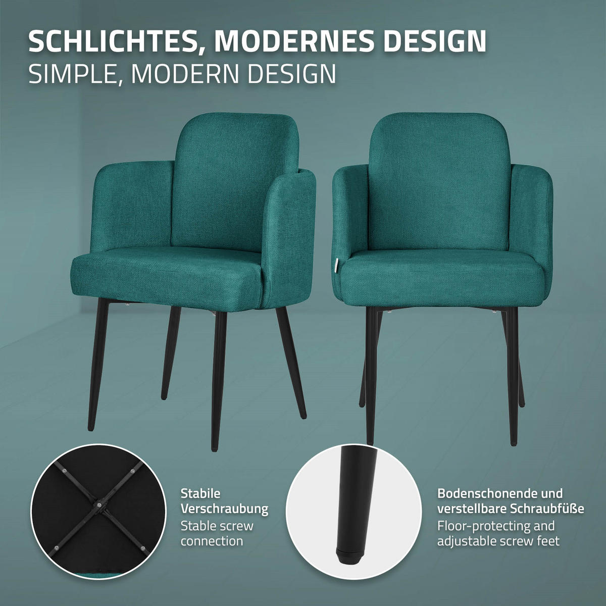 ESSZIMMERSTÜHLE 2er Set Petrol mit Stoffbezug Rattan Optik - Petrol/Schwarz, Textil/Metall (59/86/59cm) - ML-DESIGN