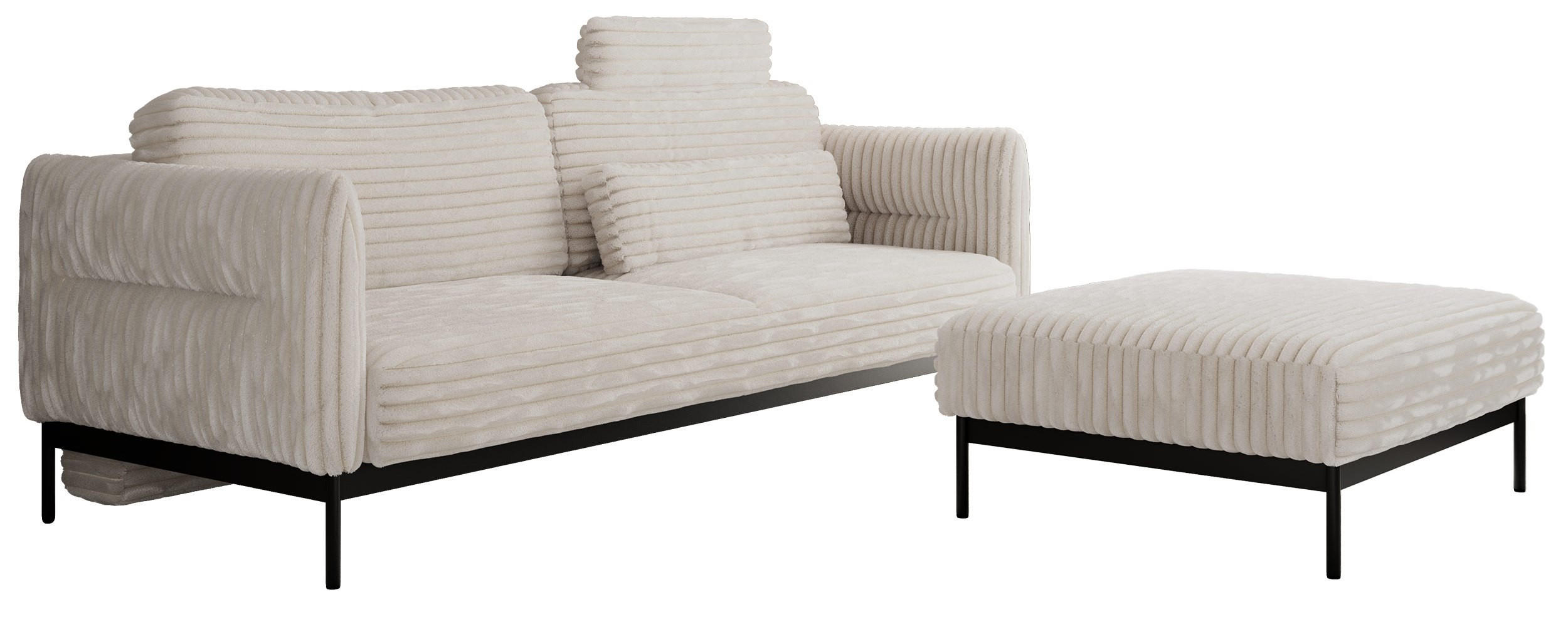 SCHLAFSOFA SALENTO Beige Cord - Beige/Schwarz, Textil/Metall (221/82/193cm) - MKS