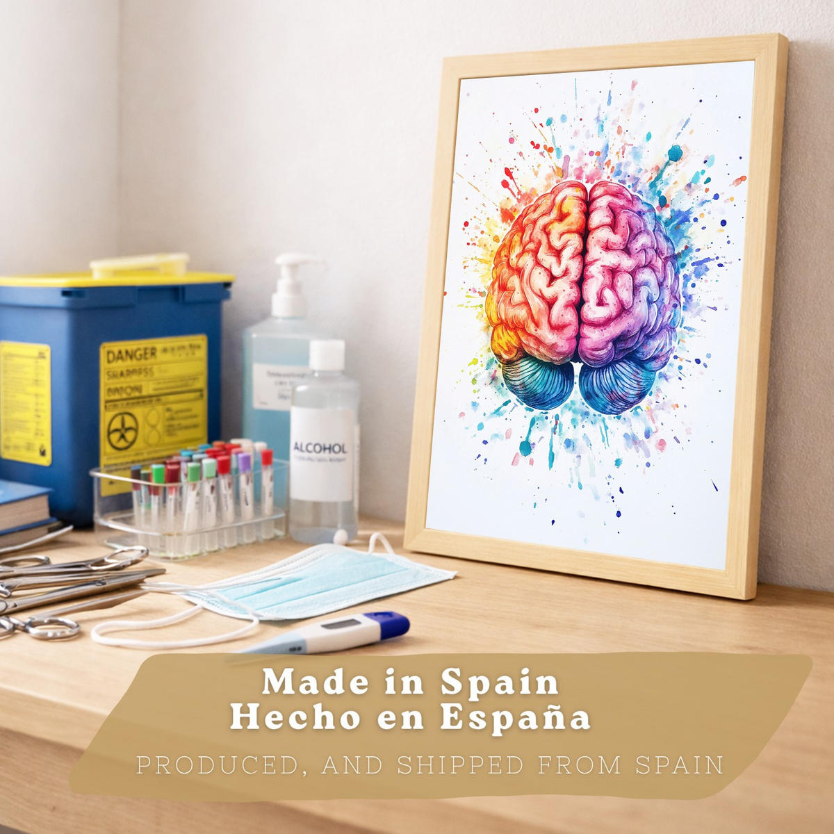 POSTER Set aus 2 Anatomie Drucke und Wandbilder mit Gehirn und Herz Künstlerische Mehrfarbig Aquarell Illustration Größe Leichter Holzrahmen A3 - Beige, Papier (29.7/42/3cm) - Nacnic