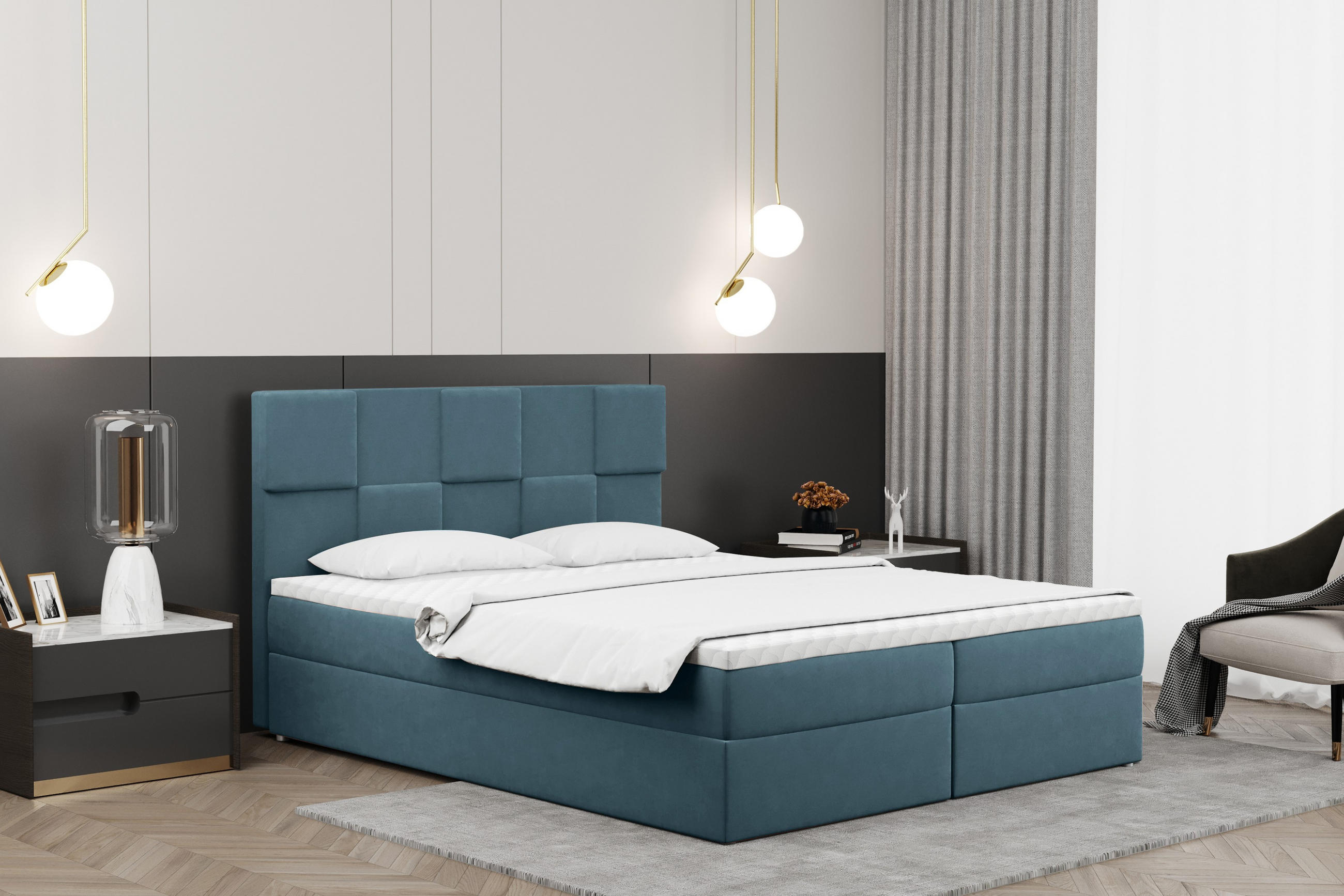 BOXBETT mit Bettkasten und Matratze CLARA Stoff Velvet Hellblau 140x200 cm H3-Bonell - Hellblau, Holz/Textil (140/200cm) - Kaiser Möbel