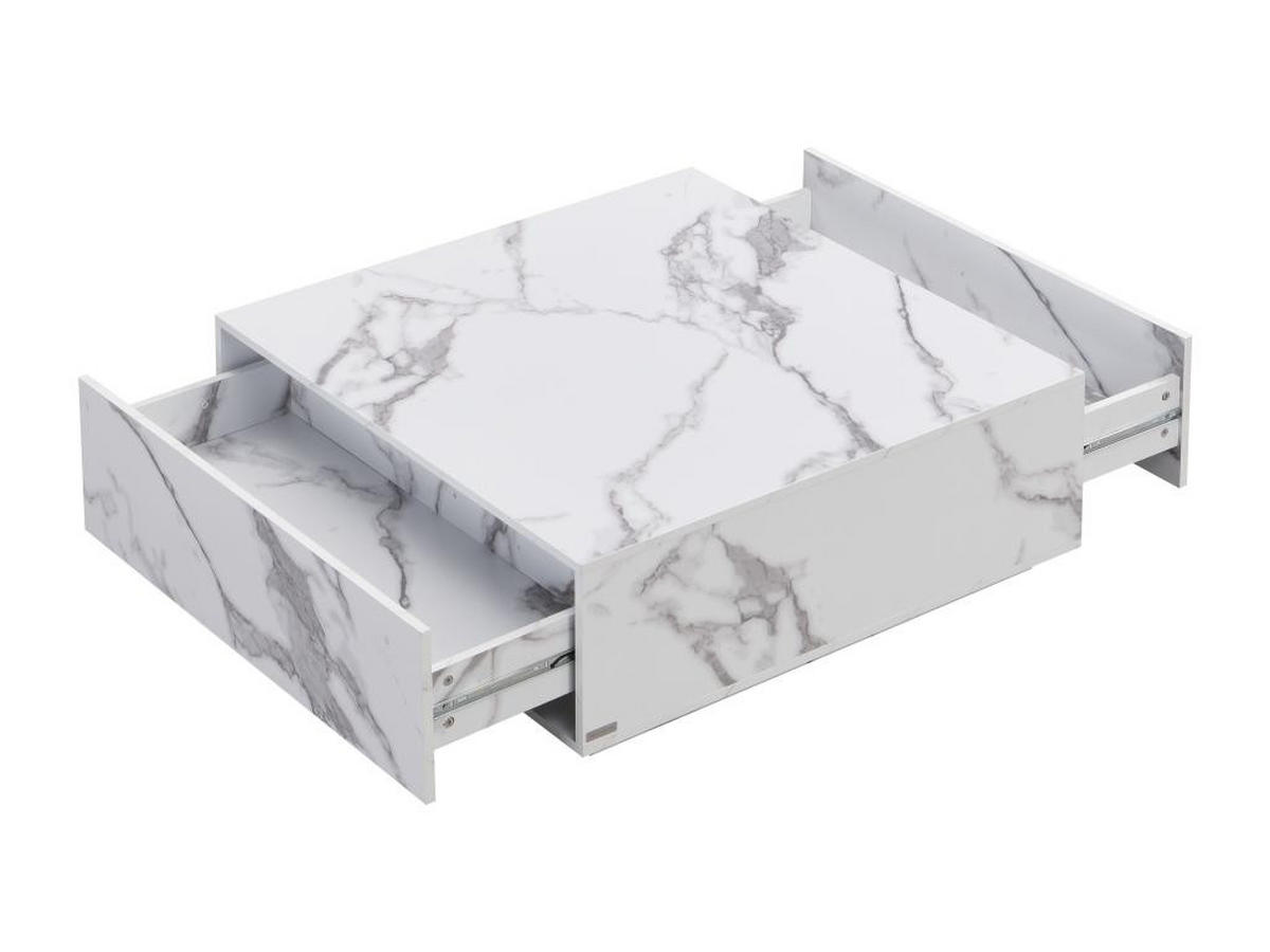 COUCHTISCH mit 2 Schubladen - MDF - Marmor-Optik Weiß - ANTRIM - Weiß, Holz (90/90/35cm) - Pascal Morabito
