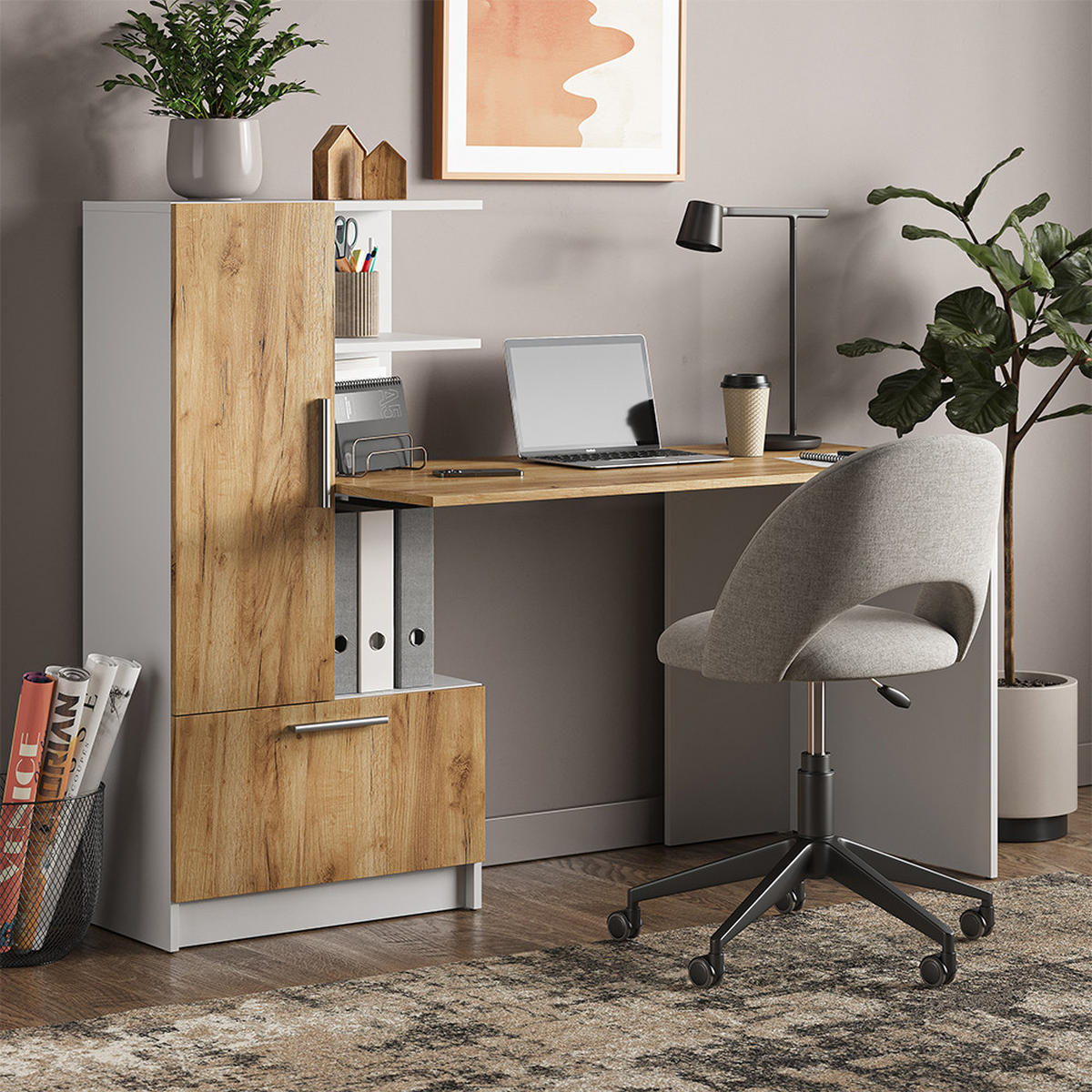 SCHREIBTISCH Tomy Weiß/Goldkraft Eiche 150 x 59 cm - Eiche Wotan/Weiß, Holzwerkstoff (59/150/120cm) - Vicco