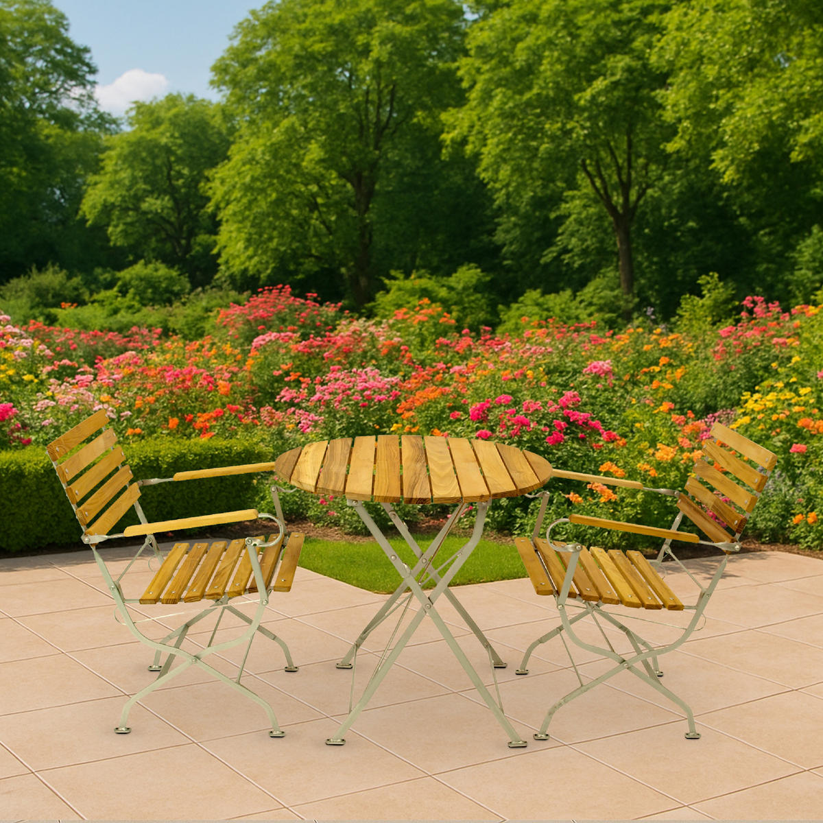 SITZGRUPPE Bad Belzig 3-teilig, Gartenset für 2 Personen - GartenSitzgruppe - Flachstahl - Robinienholz verzinkt - Grau, Holz - TPFGarden