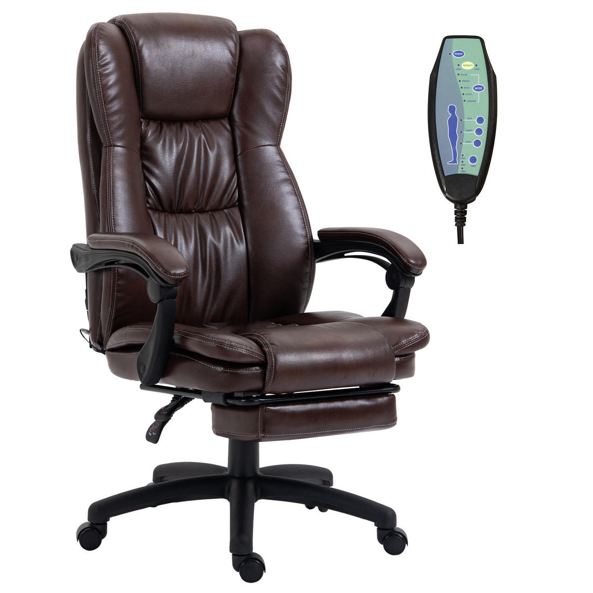 CHEFSESSEL DE-05265 Verstellbar, mit Fußstütze, Kopfstütze & Massage Braun - Braun, Metall (68.5/121/68.5cm) - ComfortXL