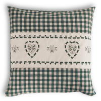 KISSENHÜLLE Herz grün 40/40 cm Landhaus-Stil Stickerei mit Reißverschluss - Beige/Grün, Textil (40/40cm) - wometo