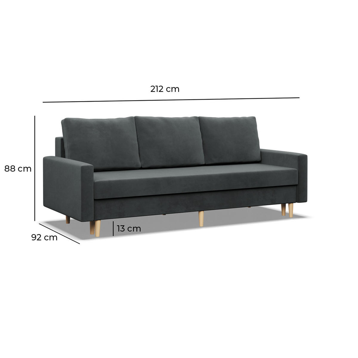 SOFA Blank schwarz 212/88/92 - Schwarz, Textil (212/88/92cm) - SIMKAM Furniture