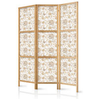 PARAVENT Japanischer 3-tlg 135x172 cm Braune Bl tter - Beige, Holz/Textil (135/172/3cm) - Muralo