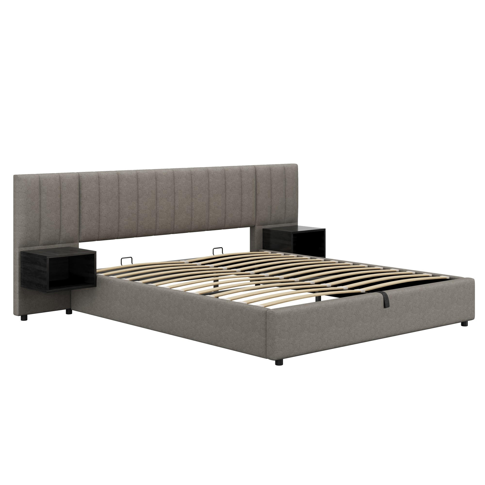STAURRAUMBETT 180/200 cm DE-02587, mit 2 Nachttischen und Hydraulik, in Grau - Grau, Holzwerkstoff (180/200cm) - ComfortXL