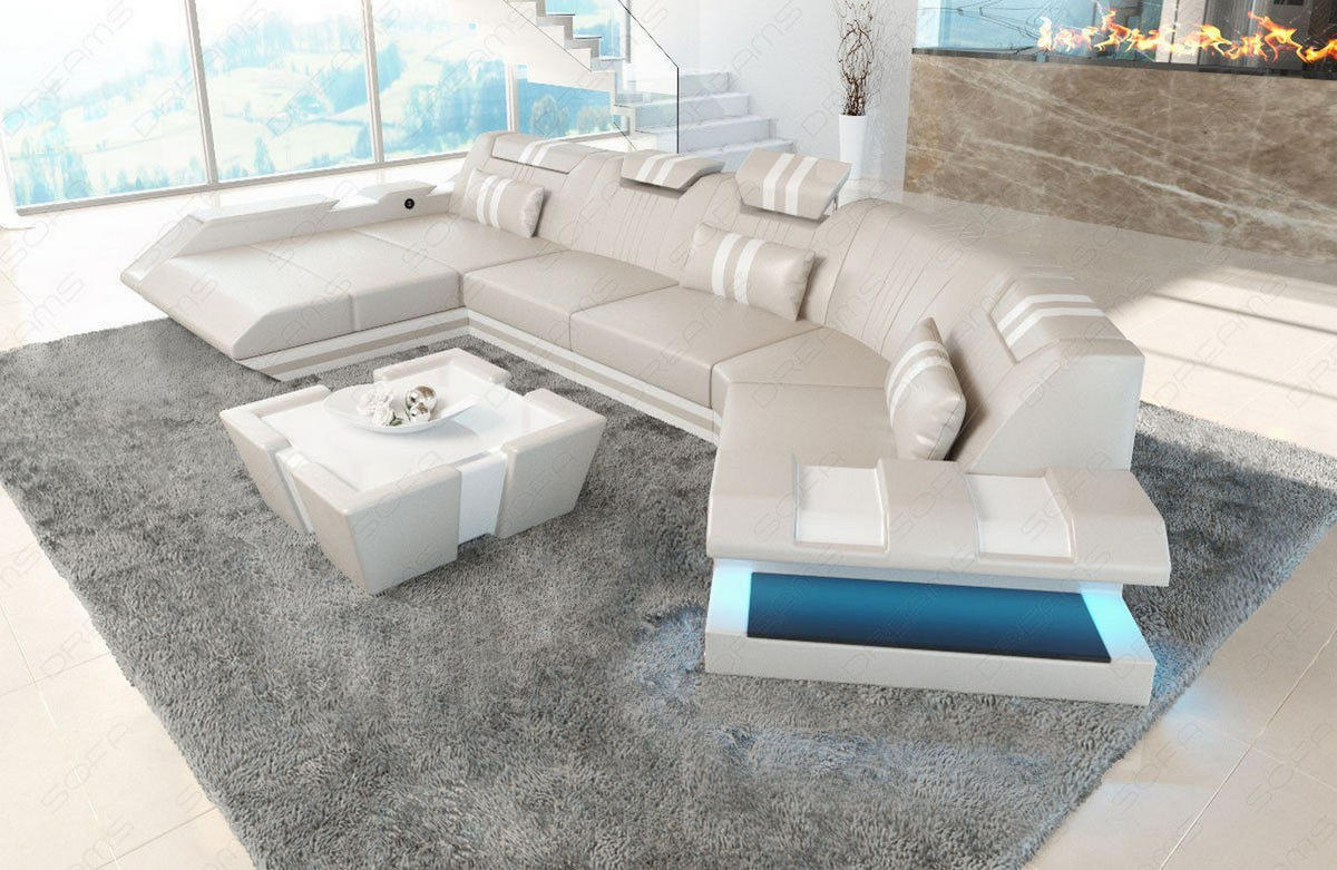 WOHNLANDSCHAFT Apollonia C - Beige, Leder (420/78/190cm) - Sofa Dreams