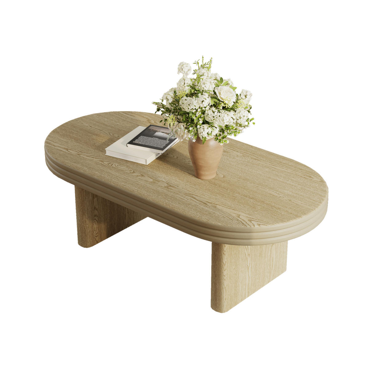 COUCHTISCH aus MDF mit Massivholzfurnier 120x60x41,5 cm Natur Oval, vielseitig und pflegeleicht - Naturfarben, Holzwerkstoff (120/60/41.5cm) - Modfu