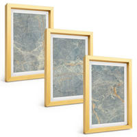BILDER SET 3er Set - 20x30 cm Goldrahmen - Dekorativer Stein aus grünem Marmor - Goldfarben, Kunststoff (20/30cm) - TULUP