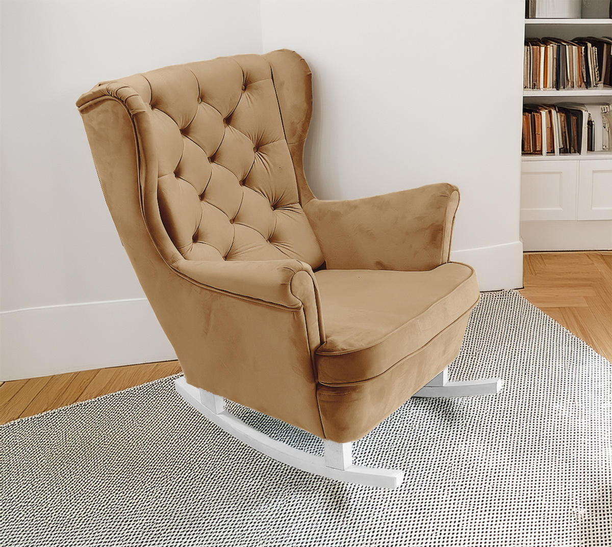SCHAUKELSESSEL mit gepolstertem Sitz und Armlehnen, 102x81x95 cm, Beige_29806 - Kaschmir/Weiß, Holz/Textil (81/102/95cm) - DomoHome