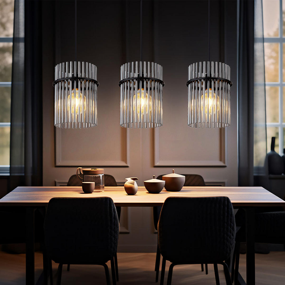 LED HÄNGELEUCHTE Gorley Metall Schwarz - Schwarz, Glas (80/20/140cm) - Globo Lighting