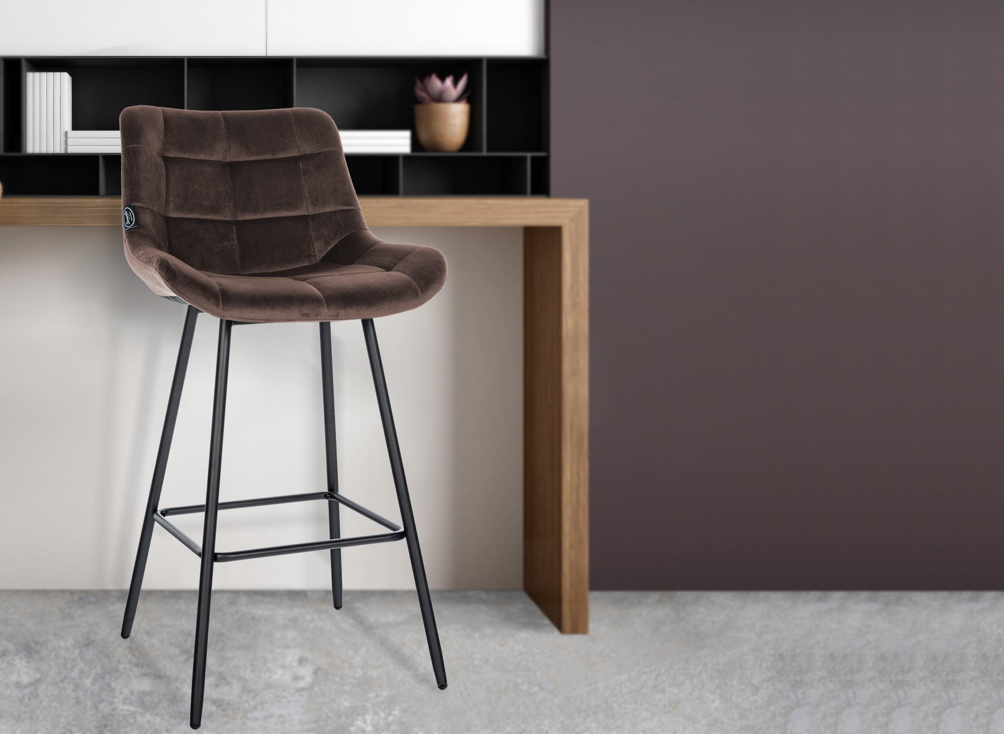 BARHOCKER Samt braun - Schwarz/Braun, Textil/Metall (49/104/56cm) - CLP