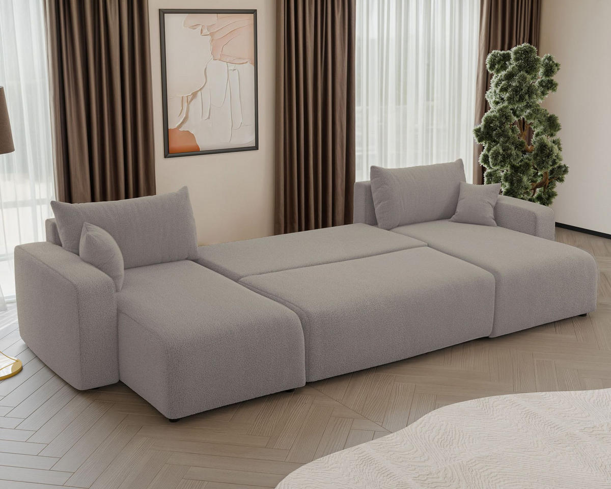 WOHNLANDSCHAFT Pianoni Hellbraun Bouclé-Bezug - Hellbraun/Schwarz, Kunststoff/Textil (312/83/140cm) - Selsey