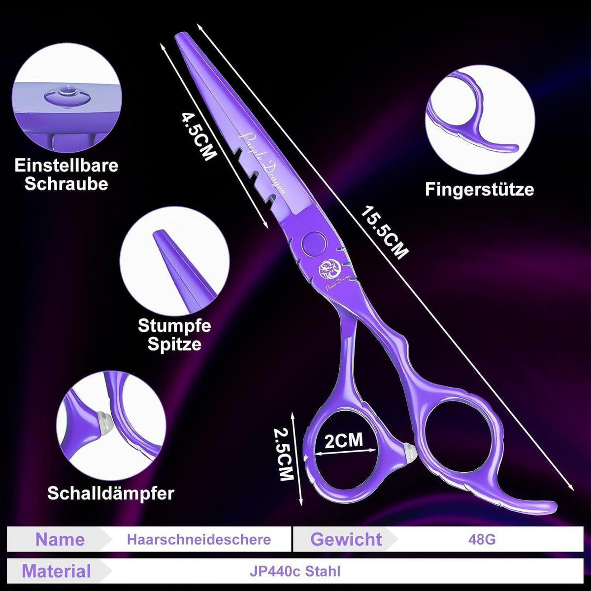 FRISEURSCHEREN Set 5,5 Zoll Lila 2-teiliges Set - Lila, Metall (4.5/2.5/15.5cm)