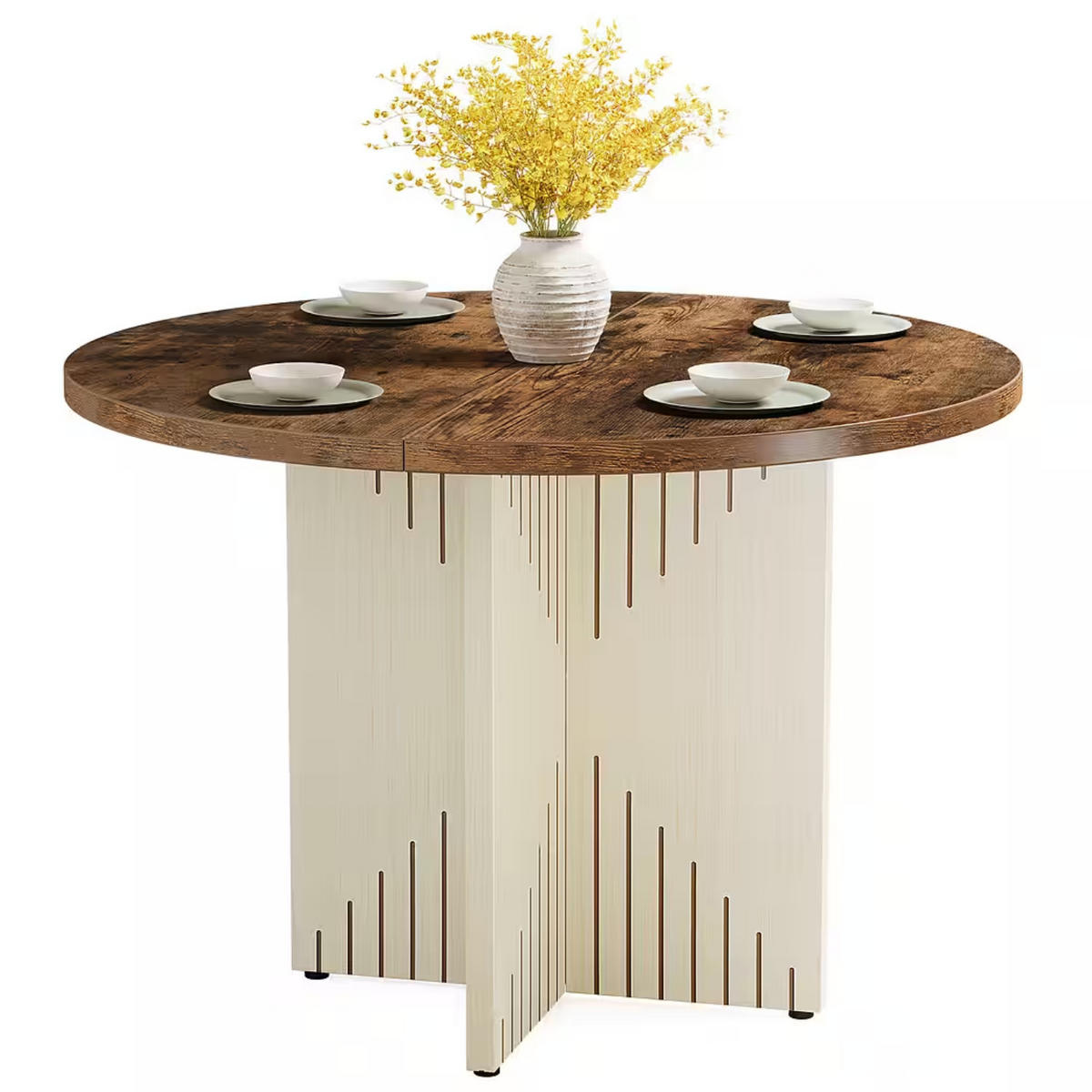 ESSTISCH Rund Farmhouse Braun/Beige MDF 100x100x75 cm - Beige/Braun, Holzwerkstoff (100/100/75cm) - Quality Elegance