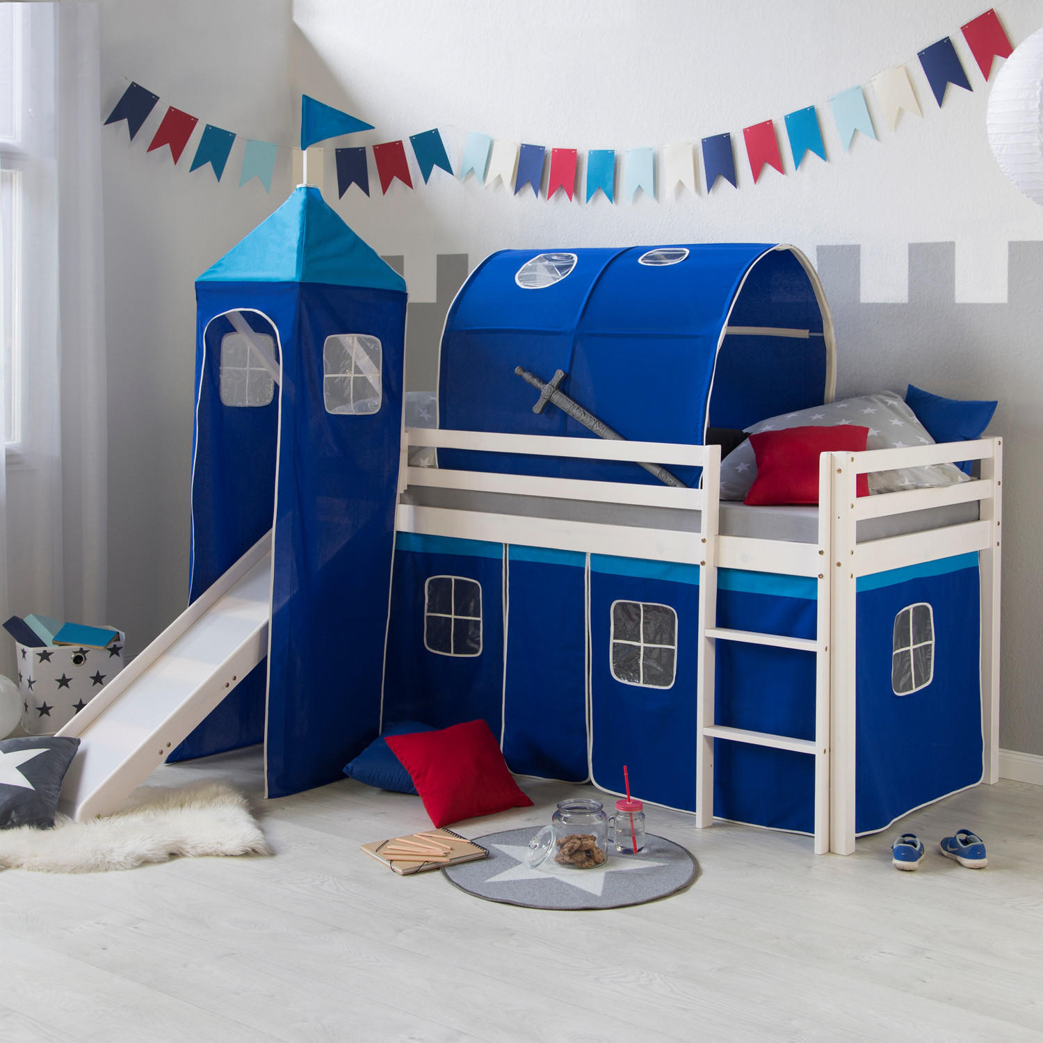 HOCHBETT mit Rutsche 90/200 cm Blau - Blau/Weiß, Holz - Homestyle4u