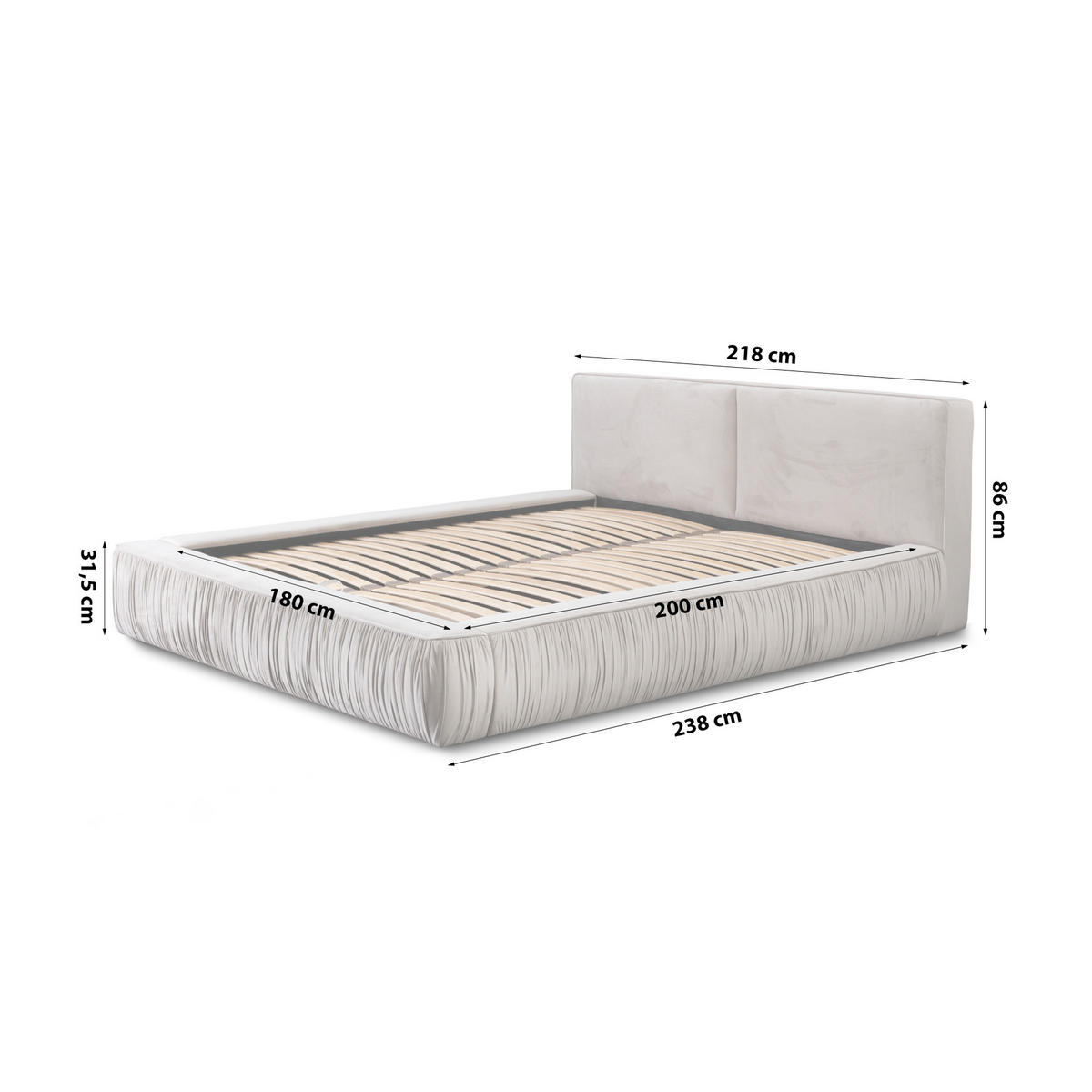 POLSTERBETT aus Polyester Fonni 180x200 cm, Hellbeige - Beige, Textil (180/200cm) - Fedve