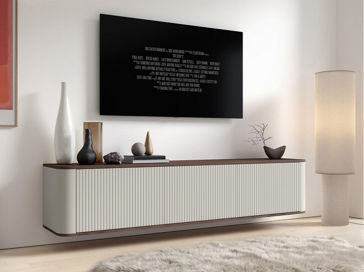 TV-SCHRANK Hängende RTV Kommode 200 cm Misterio mit Lamellen Cashmere - Nussbaum Lincoln - Nussbaumfarben/Creme, Holzwerkstoff (200/42/40cm) - Jerpax